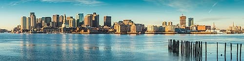 New England-Massachusetts-Boston-city skyline from Boston Harbor-dawn Cityscapes Print
